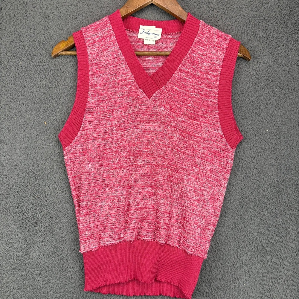 Judyanna Ltd New York Vintage Pink Marled Knit V-Neck Sweater Vest Womens L